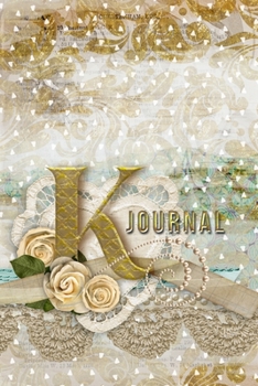 K Journal: Letter K Initial Monogram Lined Notebook - Flower and Heart Cream