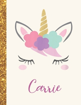 Carrie: Carrie Unicorn Personalized Black Paper SketchBook for Girls and Kids to Drawing and Sketching Doodle Taking Note Marble Size 8.5 x 11