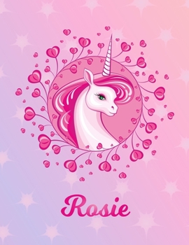 Paperback Rosie: Unicorn Large Blank Primary Sketchbook Paper - Pink Purple Magical Horse Personalized Letter R Initial Custom First Na Book