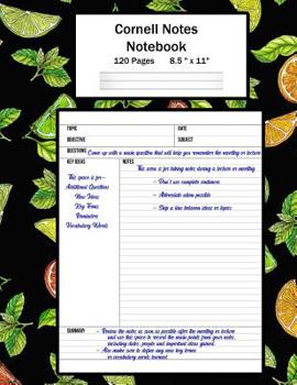 Cornell Notes Notebook : Note Taking System, for Students, Writers, Meetings, Lectures Large Size 8. 5 X 11 (21. 59 X 27. 94 Cm), Durable Matte Cocktail Garnishes Design Cover, 120 Pages