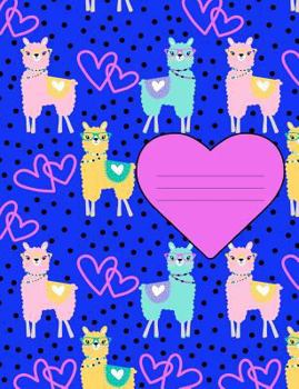 Paperback Heart Llama Pattern Composition Notebook: College Ruled (7.44 X 9.69) Royal Blue Pink Dots Teal Yellow Llamas Wearing Glasses Book