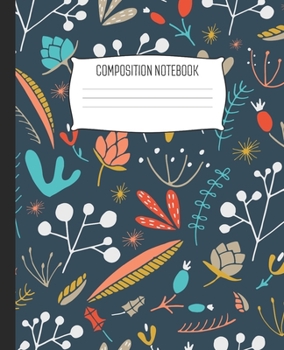 Paperback Composition Notebook: Wide Ruled Notebook Abstract Winter Leaf Nut Pine Lined School Journal - 100 Pages - 7.5" x 9.25" - Children Kids Girl Book