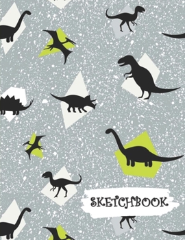 Paperback Sketchbook: Grey Dinosaur Fun Framed Drawing Paper Notebook Book