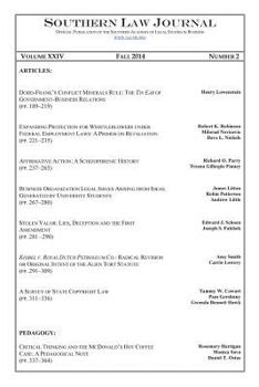 Paperback Southern Law Journal, Vol. XXIV, No. 2, Fall 2014 Book