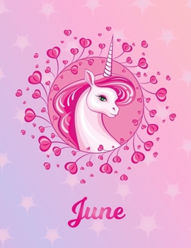 Paperback June: June Magical Unicorn Horse Large Blank Pre-K Primary Draw & Write Storybook Paper - Personalized Letter J Initial Cust Book
