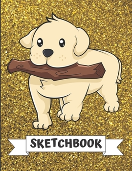 Sketchbook: Cute Puppy Dog with Fetching Stick Cover Design with Glitter Printed Notebook and Journal. Perfect Doodling, Sketching and Writing Book for Kids and Adult of All Ages.