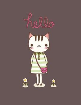 Paperback Hello: Cute cat on brown cover and Dot Graph Line Sketch pages, Extra large (8.5 x 11) inches, 110 pages, White paper, Sketch Book
