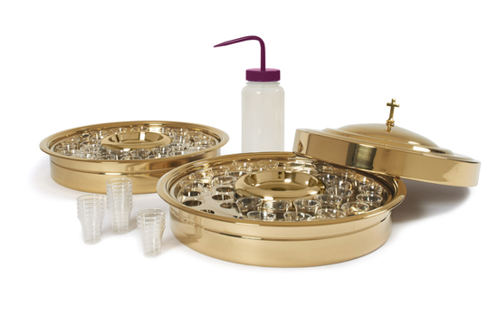 RW Brass Starter Kit: Stainless Steel Communion Service / Communion Cup Filler / Smooth-Rim Plastic Cups