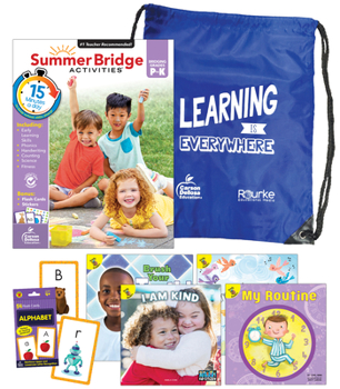 Summer Bridge Activities - Essentials Backpack with Workbook, 4 Reading Books, Flash Cards and Bag for Summer Learning Loss, PreK - Kindergarten