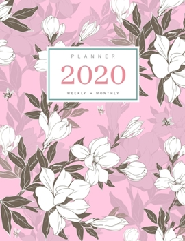 Planner 2020 Weekly Monthly: 8.5 x 11 Full Year Notebook Organizer Large | 12 Months - Jan to Dec 2020 | Vintage Magnolia Flower Buds Design Pink