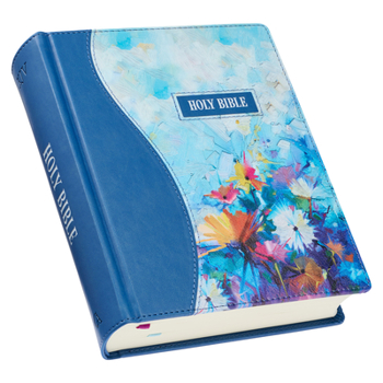 Leather Bound KJV Holy Bible, Note-Taking Bible, Faux Leather Hardcover - King James Version, Blue Floral Printed Book