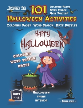 Paperback Halloween Activity Book for Kids Ages 4-8: 101 Puzzle Pages. COLORING - MAZES - WORD SEARCH. Custom Art Interior. Cute fun gift! Red Head Witch. SUPER Book