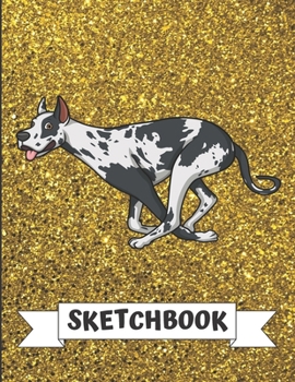 Sketchbook: Gray White Great Dane Dog Running Cover Design with Glitter Printed Notebook and Journal. Perfect Doodling, Sketching and Writing Book for Kids and Adult of All Ages.