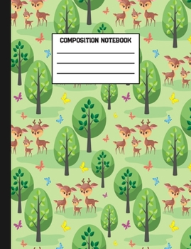 Paperback Composition Notebook: Pretty Deer Animal Family Wide Ruled Paper Blank Lined Journal Book