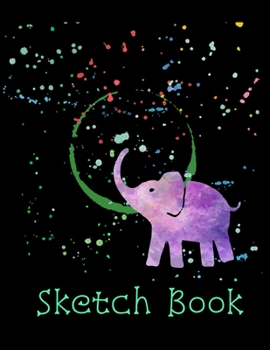 Sketch Book : 8. 5 X 11 Inch Blank Sketchbook, 120 Pages. Purple Elephant on Black Cover