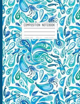 Paperback Ocean Journal: Blue and Teal College Ruled Composition Notebook 8.5 X 11 Book