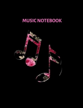 Music Notebook: Standard Blank Manuscript Sheet Music Paper - 12 Staves per page - Pink And Black Notes