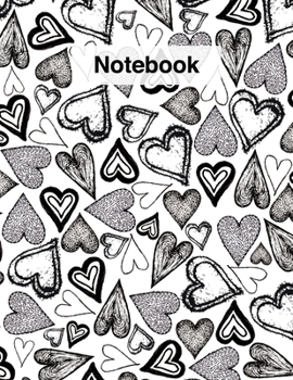 Paperback Love Hearts Pattern Notebook: cute doodle black and white print with hearts pattern. College ruled composition notebook. cool modern design 8.5 line Book