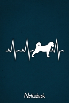 Notizbuch: Blaues kariertes American Akita Herzschlag Hunde Notizheft ca DIN A5 weiß kariert 110 Seiten (German Edition)