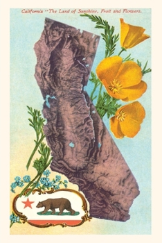 Paperback Vintage Journal California Map with Bear and Poppies Book