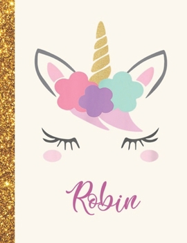 Robin: Robin Unicorn Personalized Black Paper SketchBook for Girls and Kids to Drawing and Sketching Doodle Taking Note Marble Size 8.5 x 11