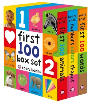 Board book First 100 Board Book Box Set (3 Books): First 100 Words, Numbers Colors Shapes, and First 100 Animals Book