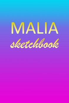 Paperback Malia: Sketchbook - Blank Imaginative Sketch Book Paper - Pink Blue Gold Custom Letter M Personalized Cover - Teach & Practic Book