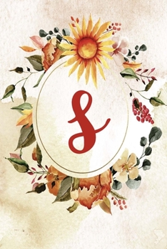Notebook 6”x9”, Letter S, Orange Green Floral Design