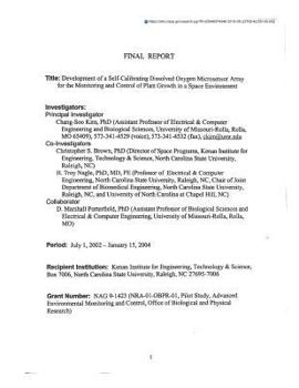 Paperback Development of a Self-Calibrating Dissolved Oxygen Microsensor Array for the Monitoring and Control of Plant Growth in a Space Environment Book