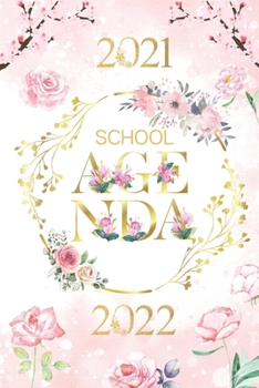 Paperback School Agenda 2021-2022: pink gold Flowers roses cherry tree watercolor weekly monthly and daily Planner for elementary primary middle and high Book