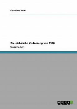 Paperback Die sächsische Verfassung von 1920 [German] Book