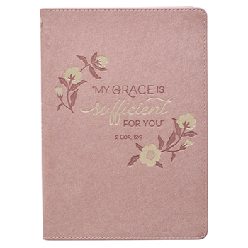 Christian Art Gifts Classic Journal My Grace is Sufficient 2 Corinthians 12:9 Rose Inspirational Scripture Notebook, Ribbon Marker, Pink Faux Leather Flexcover, 336 Ruled Pages