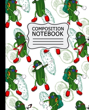 Paperback Composition Notebook: Dabbing, Flossing, Guitar Playing Dill Pickle Guys Pattern 7.5" X 9.25" Wide Ruled 110 Pages Book