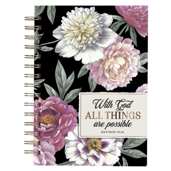 Spiral-bound Christian Art Gifts Black Journal W/Scripture Floral All Things Large Bible Verse Notebook, 192 Ruled Pages, Matt. 19:26 Bible Verse Book