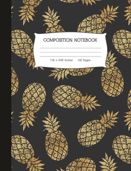 Paperback Composition Notebook: Golden Pineapples College Ruled Blank Journal Book