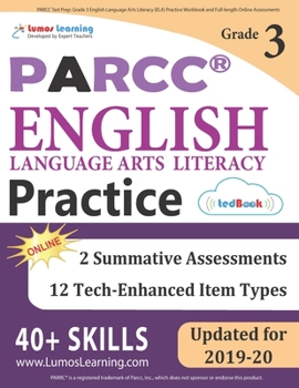 Paperback PARCC Test Prep: Grade 3 English Language Arts Literacy (ELA) Practice Workbook and Full-length Online Assessments: PARCC Study Guide Book