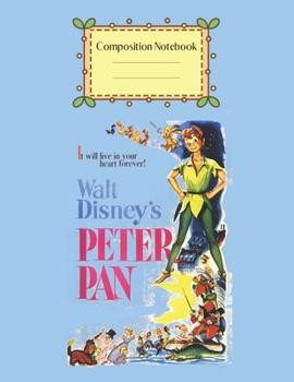 Composition Notebook: Disney Peter Pan Tinkerbell Moonbeams Magic Graphic Cute Theme Marble Size Notebook Composition Blank Pages Rule Lined for Girls ... of 8.5x11 for Drawing Sketching Doodling