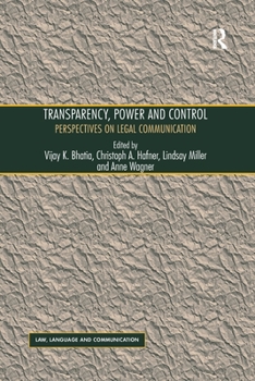 Paperback Transparency, Power, and Control: Perspectives on Legal Communication Book