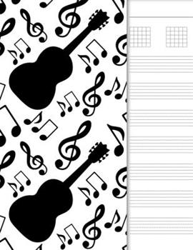 Paperback Guitar Tab Notebook: 6 String Chord and Tablature Staff Music Paper, Black & White Cover Book