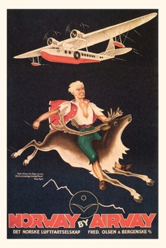 Paperback Vintage Journal Norway, Man on Caribou Travel Poster Book