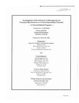 Paperback Investigation of the Influence of Microgravity on Transport Mechanisms in a Virtual Spaceflight Chamber: A Ground-Based Program Book