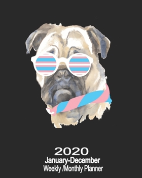 2020 January-December Weekly/Monthly Planner Pug In Glasses: LGBT Transgender Cute Dog Calendar Scheduler & Organizer With Monthly Goals Overview