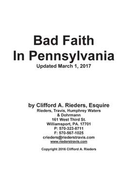 Paperback Bad Faith in Pennsylvania Book