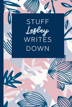 Stuff Lesley Writes Down: Personalized Journal / Notebook (6 x 9 inch) STUNNING Navy Blue and Mauve Blush Pink Pattern