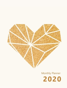 Monthly planner 2020: Large. Month on 2 pages. Incl. 2020 Calendar, Important dates section and Notes pages. 8.5" x 11.0" (Letter size). (Gold heart look, modern design. Soft matte cover).