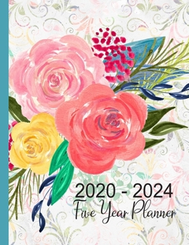 Paperback 2020 - 2024 Five Year Planner: Multicolor Flower Rosette Agenda Planner For The Next Five Years. Floral Monthly Schedule Organizer Book