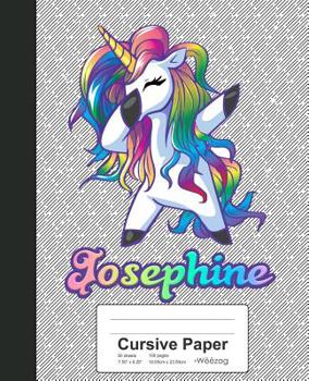 Paperback Cursive Paper: JOSEPHINE Unicorn Rainbow Notebook Book