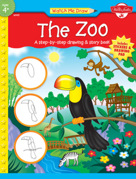 Paperback The Zoo: A Step-By-Step Drawing & Story Book [With Stickers and Drawing Pad] Book