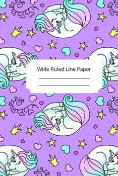 Cute Sleep Unicorn Theme Wide Ruled Line Paper