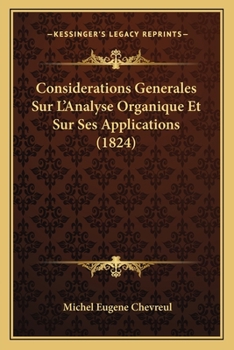 Paperback Considerations Generales Sur L'Analyse Organique Et Sur Ses Applications (1824) [French] Book